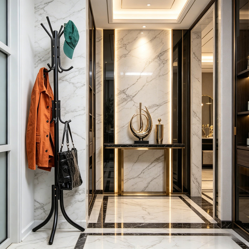 Black Metal Freestanding Coat Rack With Multi-Layered Storage Design, Simple And Practical, Suitable For Entryways And Offices.