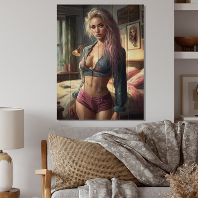 Gorgeous Morning Glory VIII - Woman Sensual Print on Natural Pine Wood