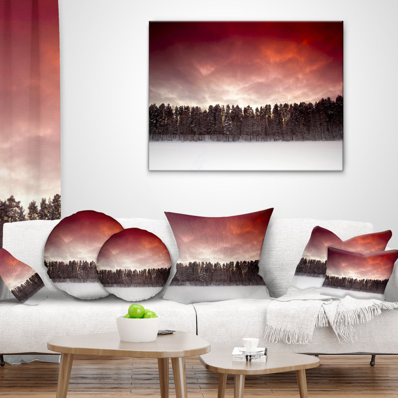 Coussin photographique Coucher de soleil sur un lac gelé, 16 po x 1 po, Coussin décoratif