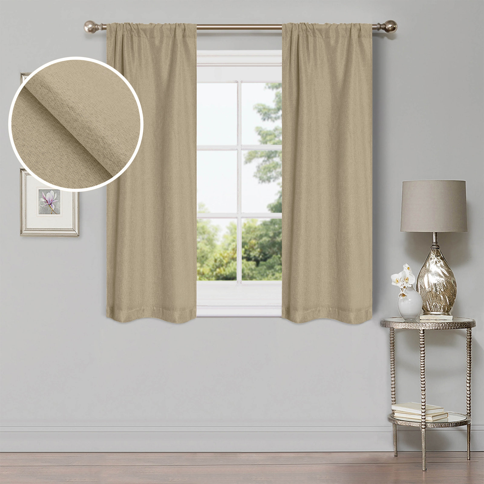 Linen Inspired Room Darkening Curtain Panel, Frosted Almond, Rod Pocket 26" W x 63" L