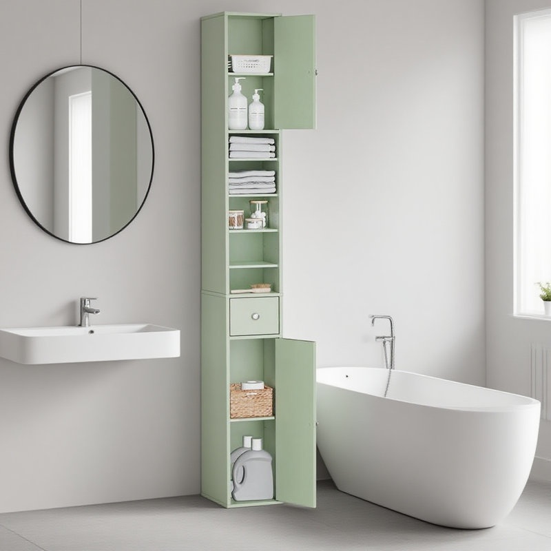 Munford Freestanding 20cm W Linen Cabinet, Green