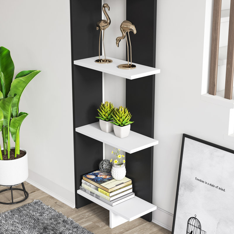 Deddrick Corner Bookcase, Black/White, (5 Shelves) 67" H x 18" W x 9" D