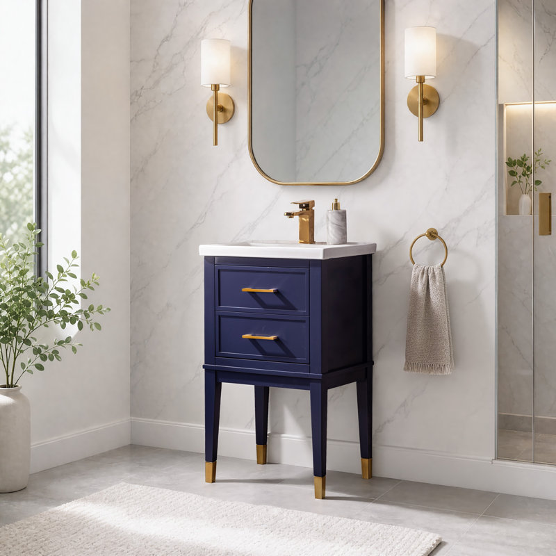 Ensemble de meuble-lavabo simple 24 po Deon, bleu, 34" H x 20" W x 16" D