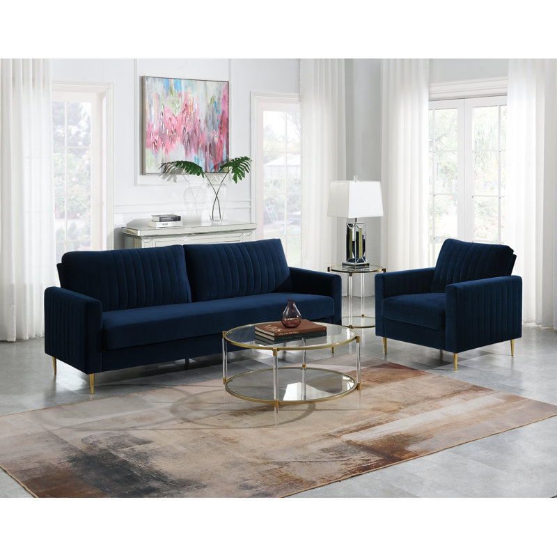Marienthal 2 - Piece Velvet Living Room Set, Dark Blue