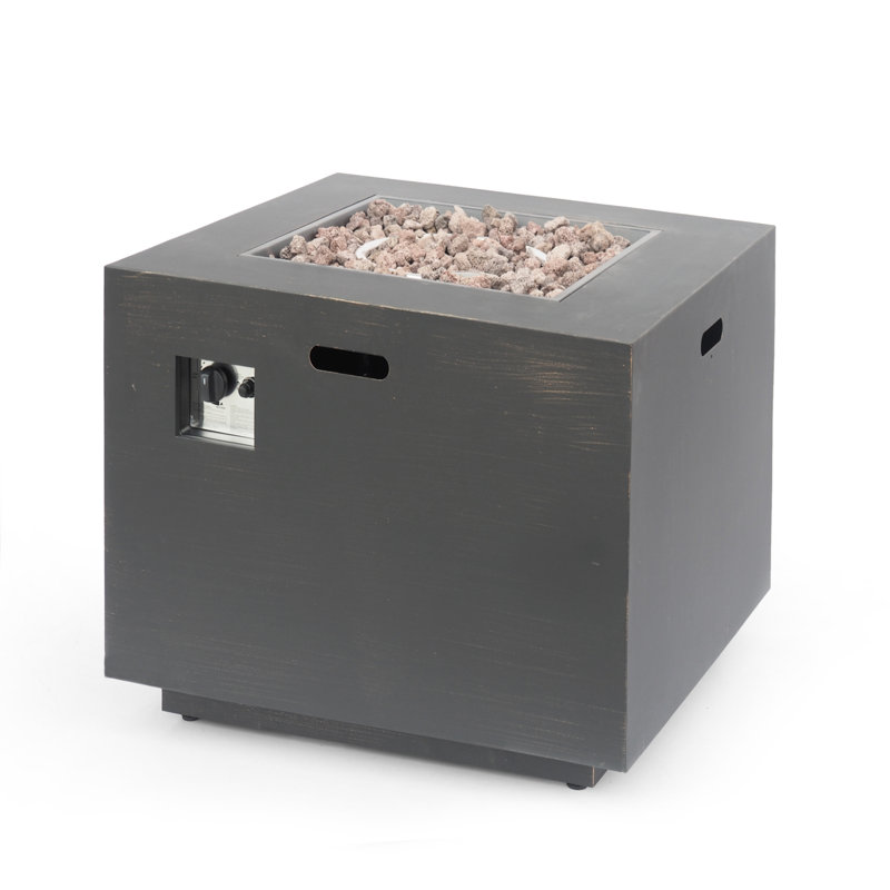 Foyer extérieur au propane carré en fer brossé 33 po - 50 000 BTU, rangement intégré