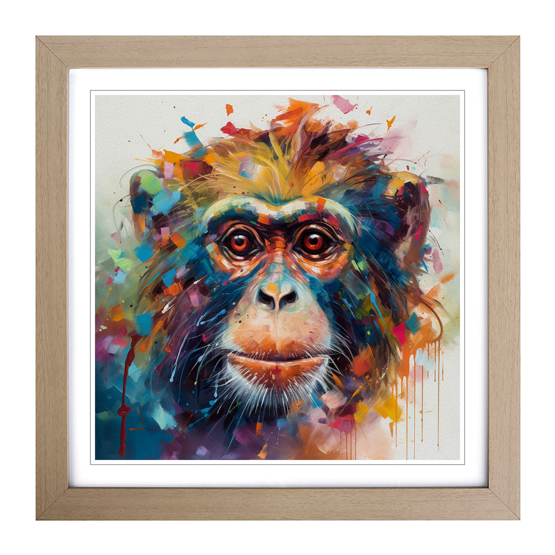 Monkey Abstract Art - Framed Print, Oak