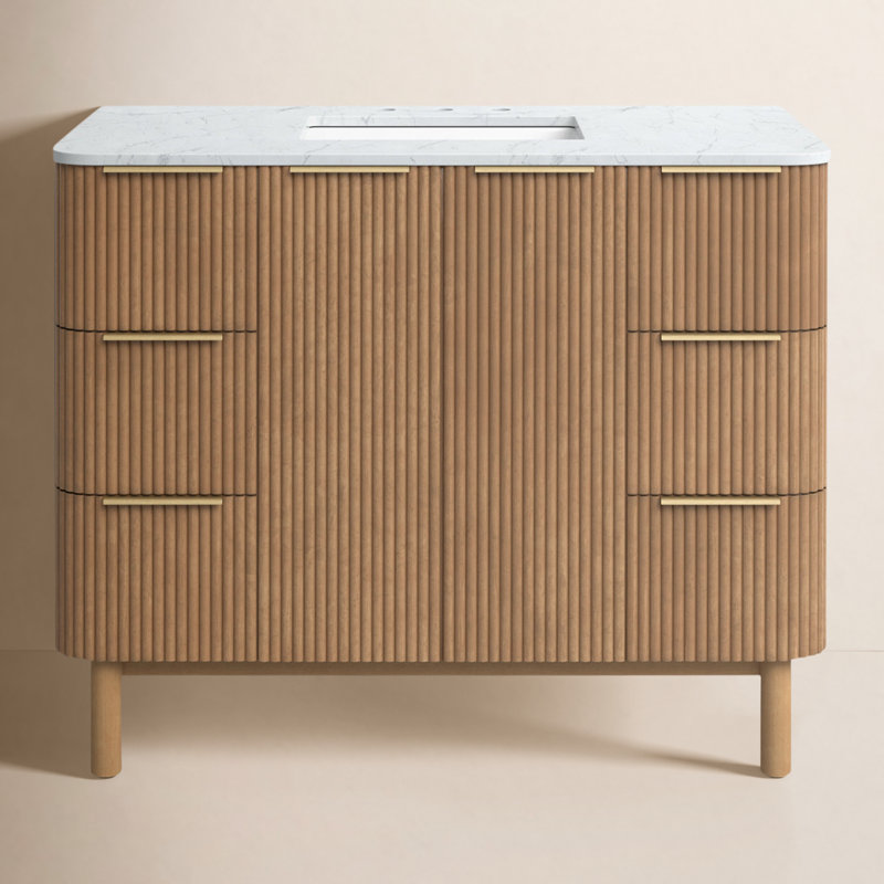 Nova 42" Marble Top Single Sink Vanity, Natural Reeded Birch