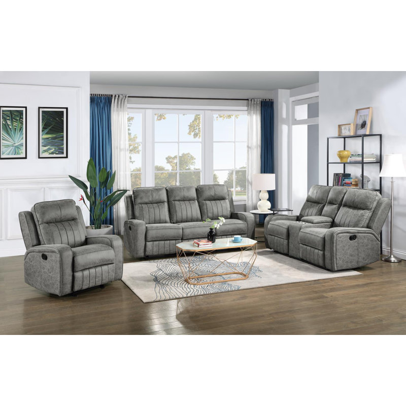 Grey Motion Sofa W/Dropdown Table, With Charger