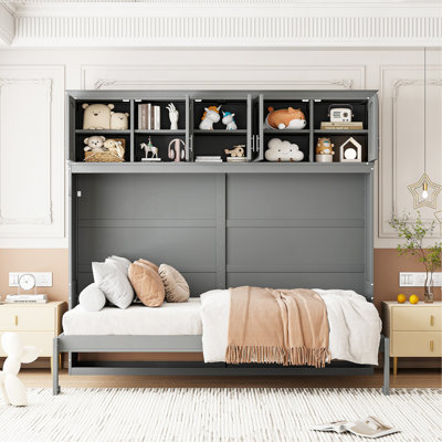 Queen Size Murphy Bed Wall Bed With Top Cabinets,Gray