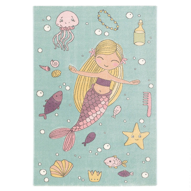 Croyd Green/Cream/Pink Rug, Rectangle 120 x 170cm