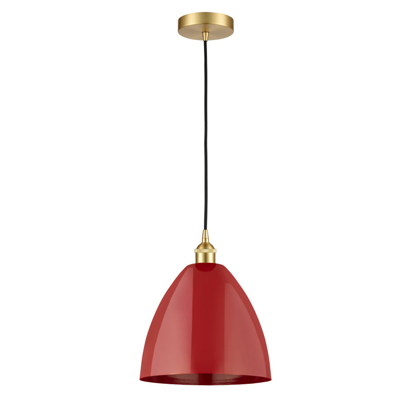 Luminaire suspendu conique 1 lumière, Rouge, Or satiné, H 14,75 po x l 12 po x P 12 po