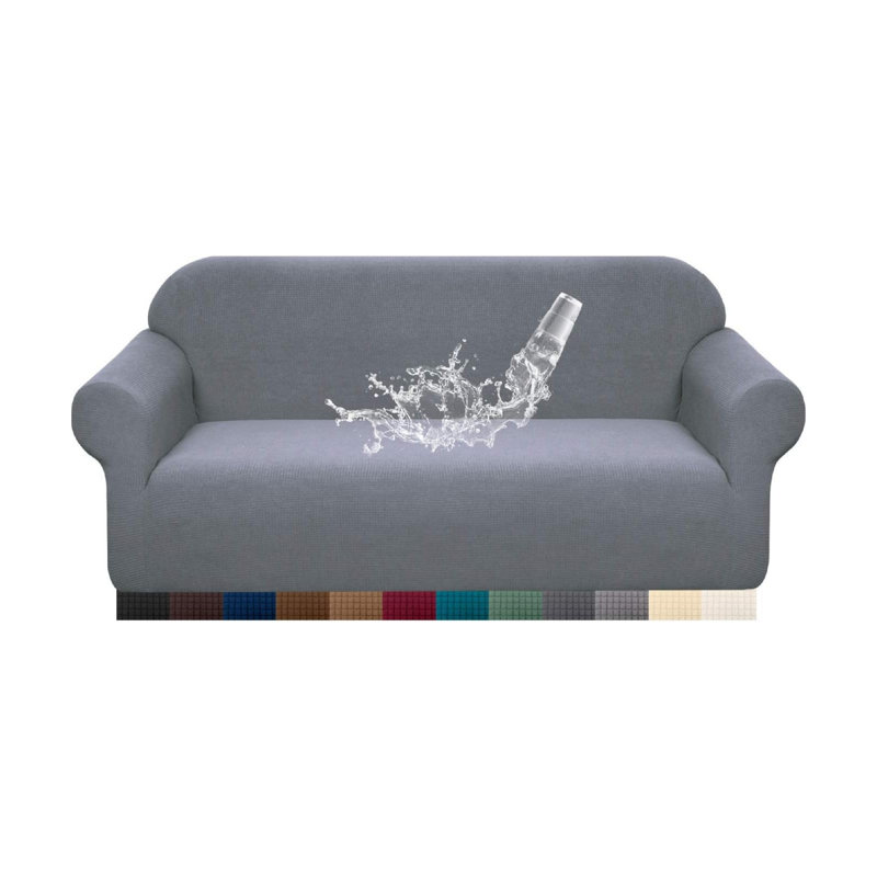Polyester Box Cushion Sofa Slipcover,  Light Grey