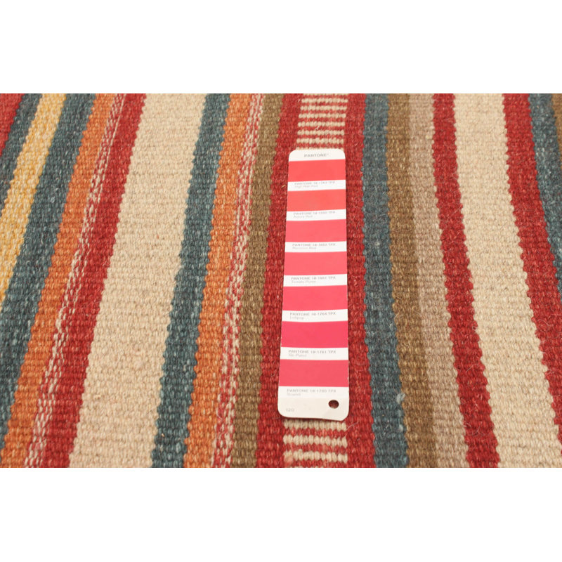 Tapis décoratif rouge en laine rayée à plat 6 pi 7 po x 9 pi 2 po Emmett-Edward