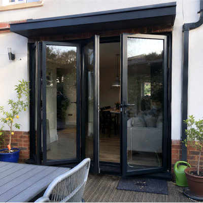 Black Patio Door 120"W x 96"H Lowe glass Left OutSwing Bifold Aluminum Folding(3+1)