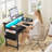 Small Computer Desk With 2 Drawers & LED Lights,Home Office Desks With Side Pocket And Monitor Stand-939457985-931550595