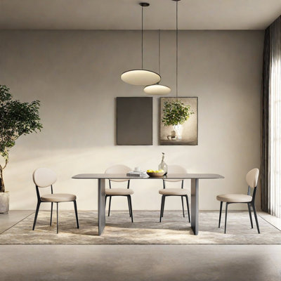 Modern Stainless Steel Base Rock Dining Table 4 - Person Double Pedestal Dining Set