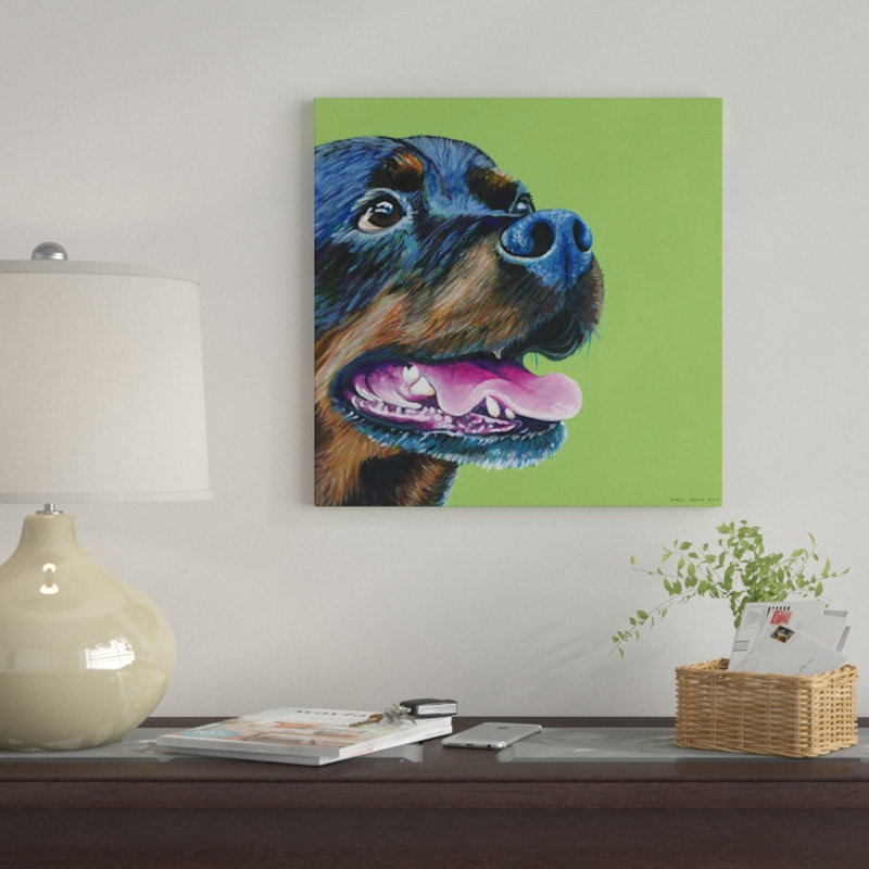 « rottweiller on lime, square » par kirstin en bois, impression sur toile, H 18 po x l 18 po x P 1,5 po, Pas de tapis