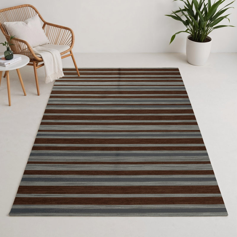 Tapis intérieur / extérieur brun HorizontalStripes, Rectangle 9 pi x 12 pi