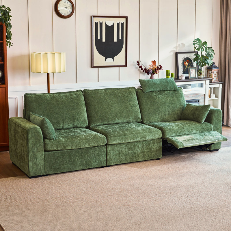  3-seater Chenille Oversized Power Recliner Sofa With Headrest Extra Wide Deep Modular Cloud Sectional Reclining Couch Wall Hugger