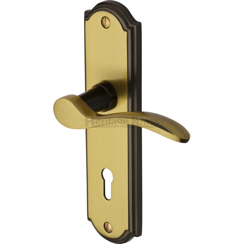 Heritage Brass Heritage Door Handle Lever Lock Howard Design, Patina Split