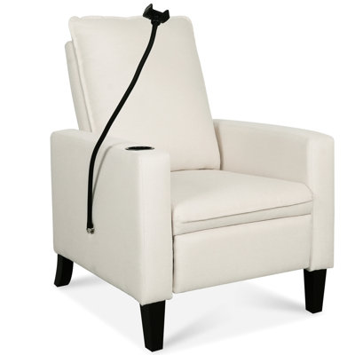 Modern Beige Recliner Chair - Foam Padding With Metal Frame Fabric For Adults, Adjustable Feature, Phone Holder & Cup Living Spaces