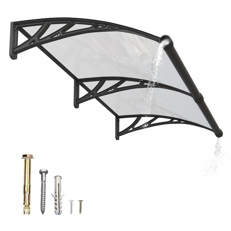 Solid Polycarbonate Sheet Window Awning Door Canopy  Panel with Large Drainage Grooves Bracket Outdoor Patio Shelter, Clear