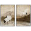 «Cranes Forage On The Mountain», reproduction d'art sur toile encadrée brune-108345366-108345370