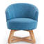 Fauteuil pivotant à 360°, revêtement en lin bleu, base en bois pour la décoration du salon, chambre en bois massif