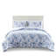Housse de couette rayée à motif floral bleu Enticing, double / grand, microfibre-124576500