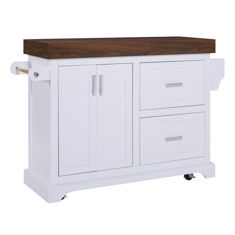 53" Large Kitchen Island With 3.5" Thick Desktop, White