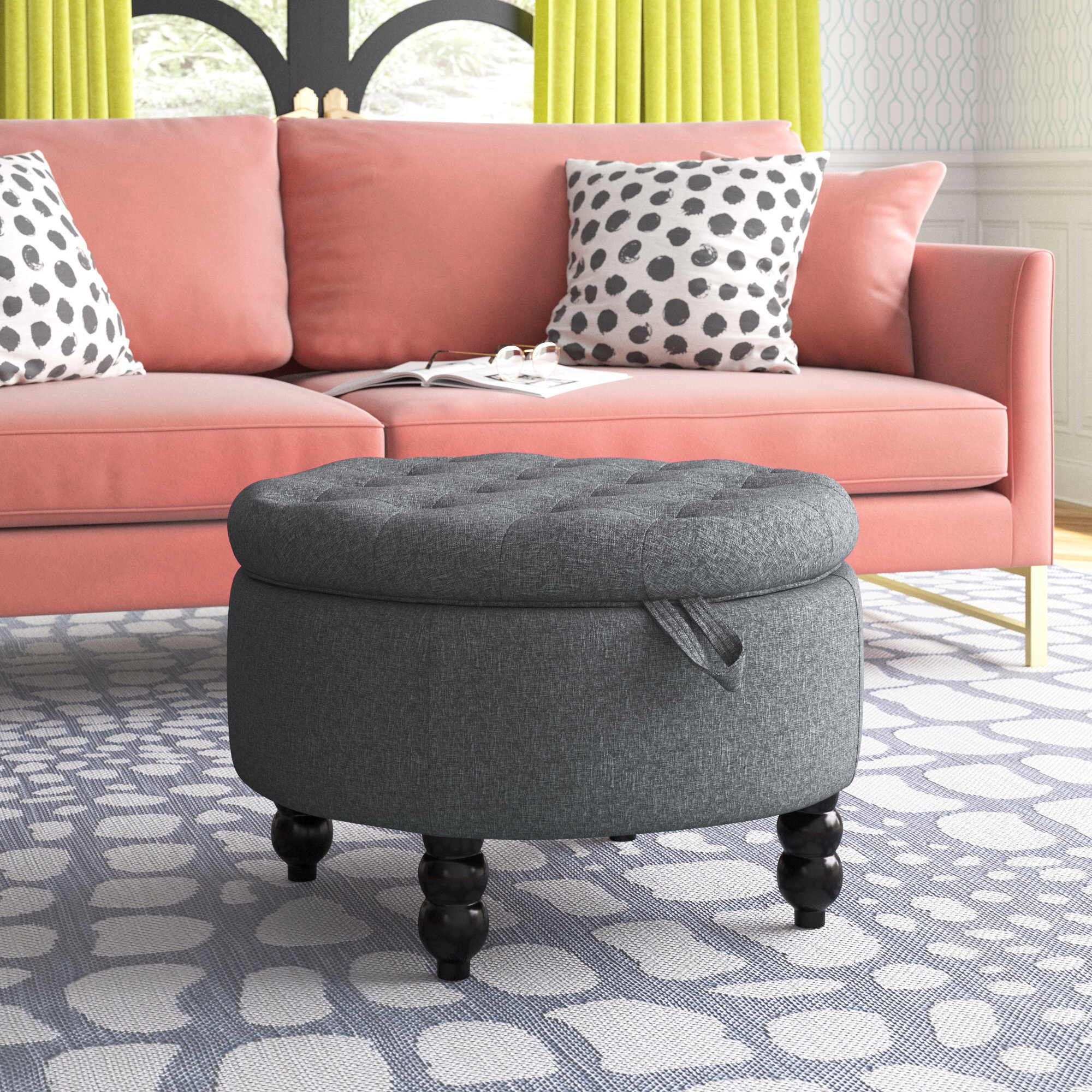 Round cocktail store ottoman with storage