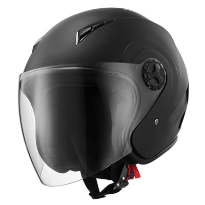 Casque de moto, casque ouvert de motocross pour adulte avec visière transparente, visage ouvert ouvert 3/4, doublure détachable pour homme et femme, approuvé DOT, (noir mat, L)