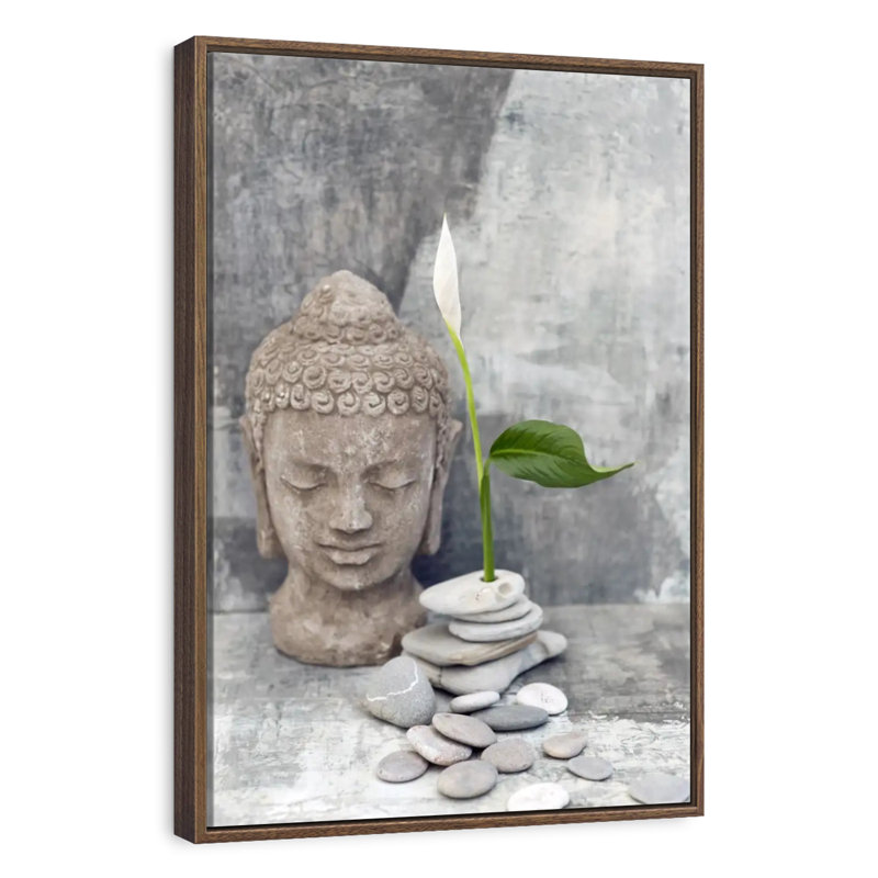 Zen Buddha Head, 9" x 13", Floating Frame Walnut