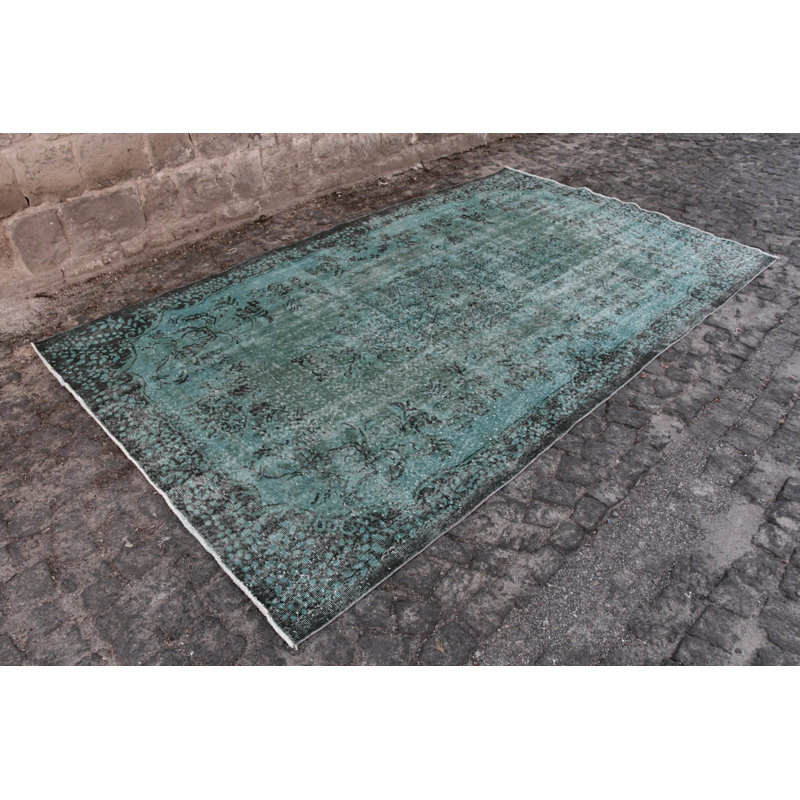 Tapis turc Oushak tissé à la main à motif distinctif bleu / brun