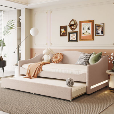 Teddy Fleece Upholstered Daybed With Light And Trundle