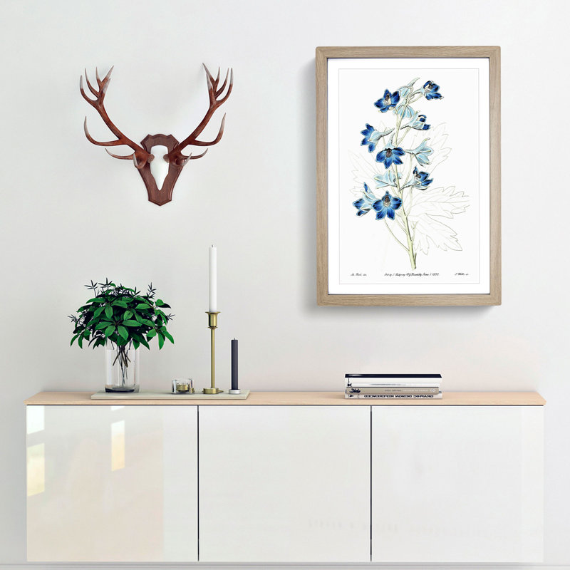 Blue Larkspur Flowers - Framed Print, 60cm H x 40cm W x 2cm D, Oak
