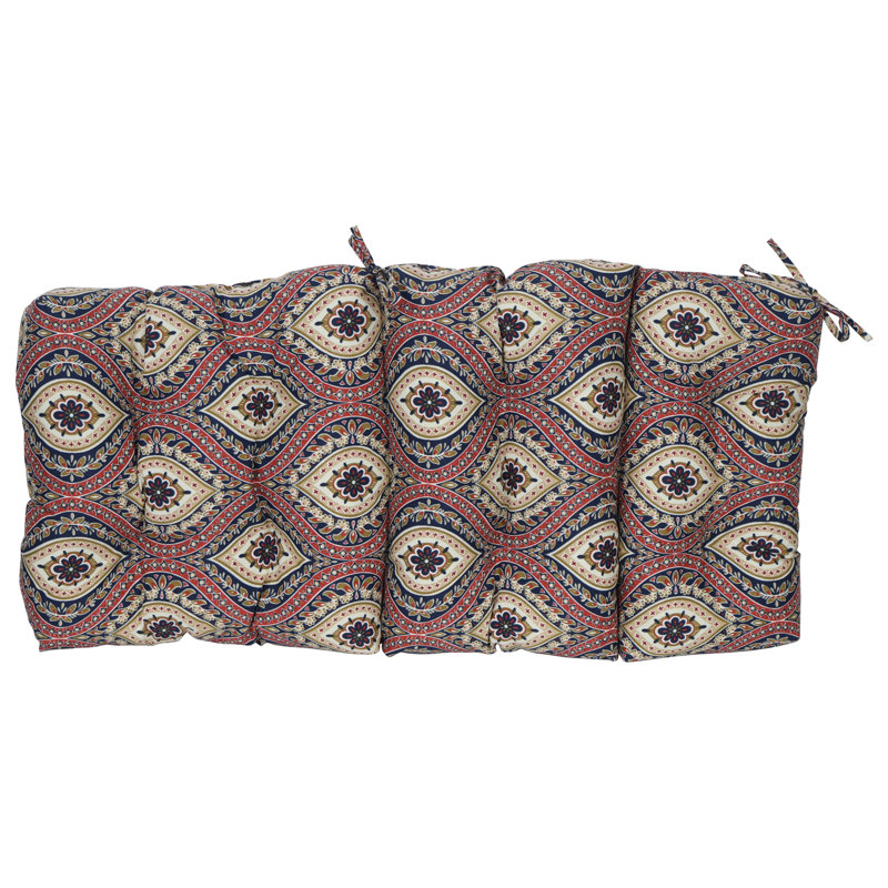Outdoor Tufted Seat/Back Chair Cushion, Red/Tan/Jasmina Lakewood Moroccan, 20" W x 20" D