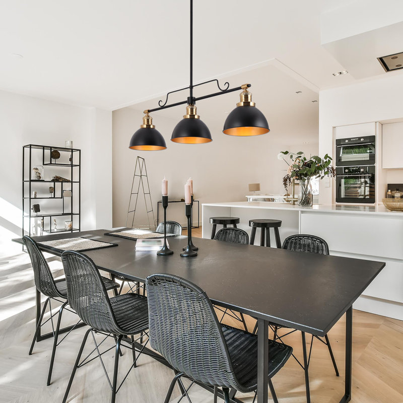 Mantasha 3-Light Modern Dome Kitchen Island Linear Pendant with Black Metal Shade