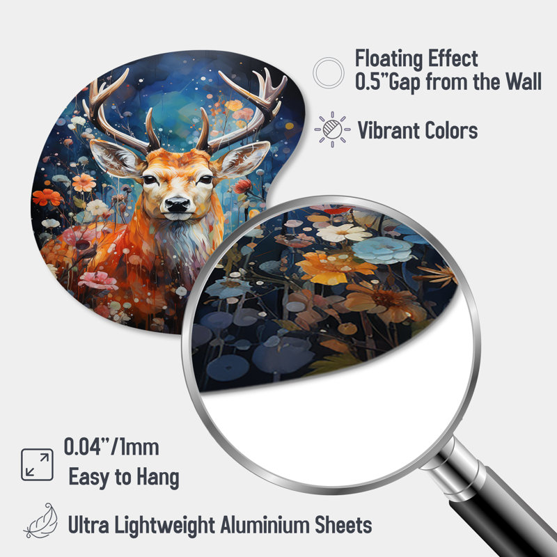 Hodgson - forme unique de cerf, reproduction d'art murale en métal Freeform, H 27 po x l 27 po