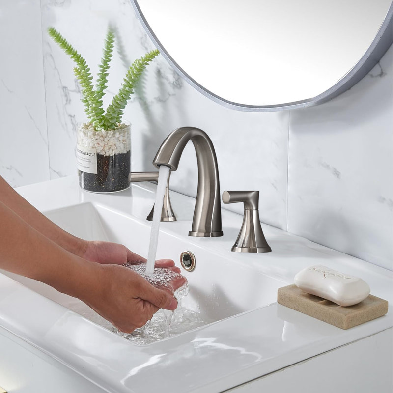 Widespread 2-handle Bathroom Faucet with Drain Assembly, Brushed Nickel