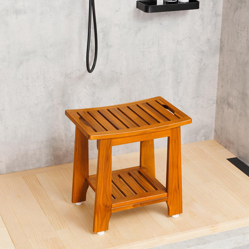 Banc de douche standard en teck, H 18 po x l 18 po x P 12 po