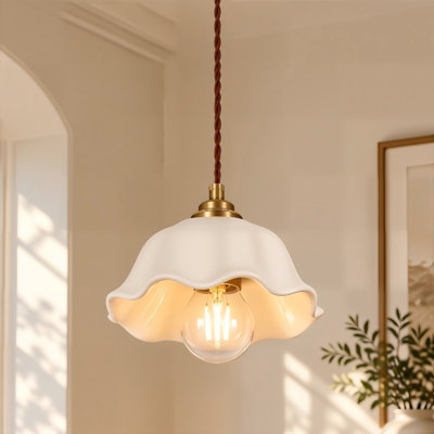 7.09 In Cream Style White Floral Pendant Light, Adjustable Cord Wall Control (e26 Warm Bulb Included)