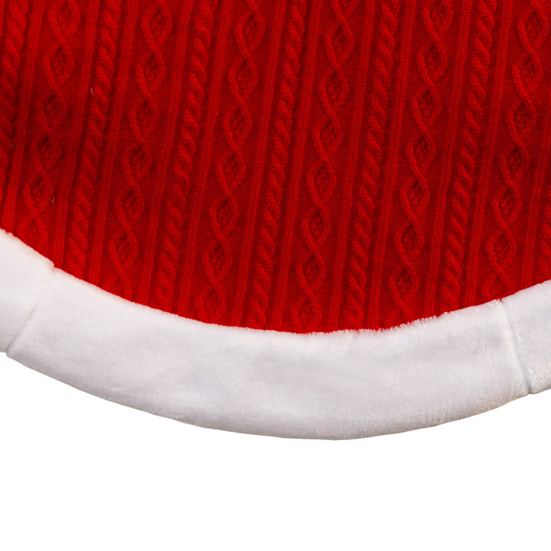 Jupe de sapin Kurt Adler 48 po en tricot torsadé rouge avec bordure en fausse fourrure blanche