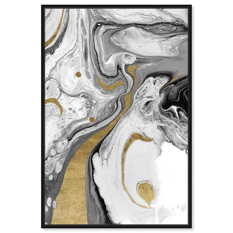 «Dark Cosmos, Water Marble Texture», impression sur toile, Toile avec cadre noir, H 36 po x l 24 po