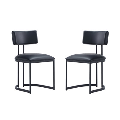 Juno Contemporary Modern Metal Vegan Leather Dining Side Chair in Black