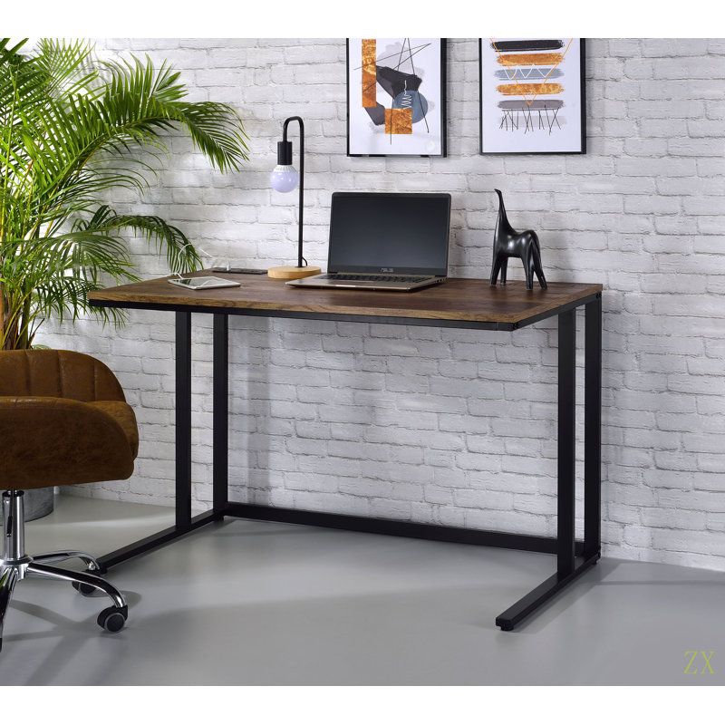 Tyrese Walnut & Black Finish Writing Desk W/USB, Black