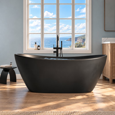 KAKUSIGA 61" Solid Surface Stone Resin Freestanding Soaking Bathtub