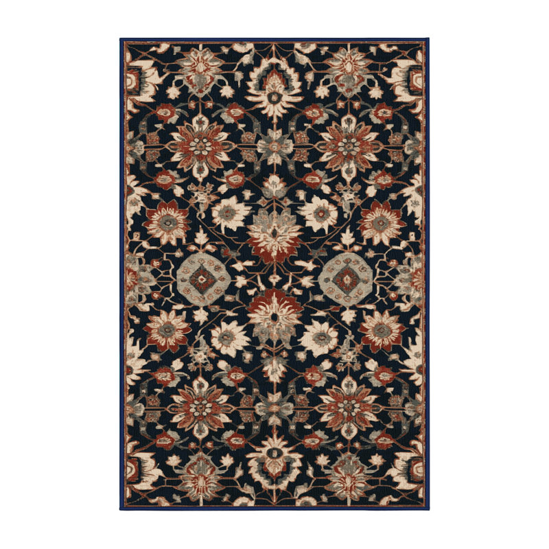 Tapis bleu turc lavable à la machine, Rectangulaire 2 pi x 3 pi