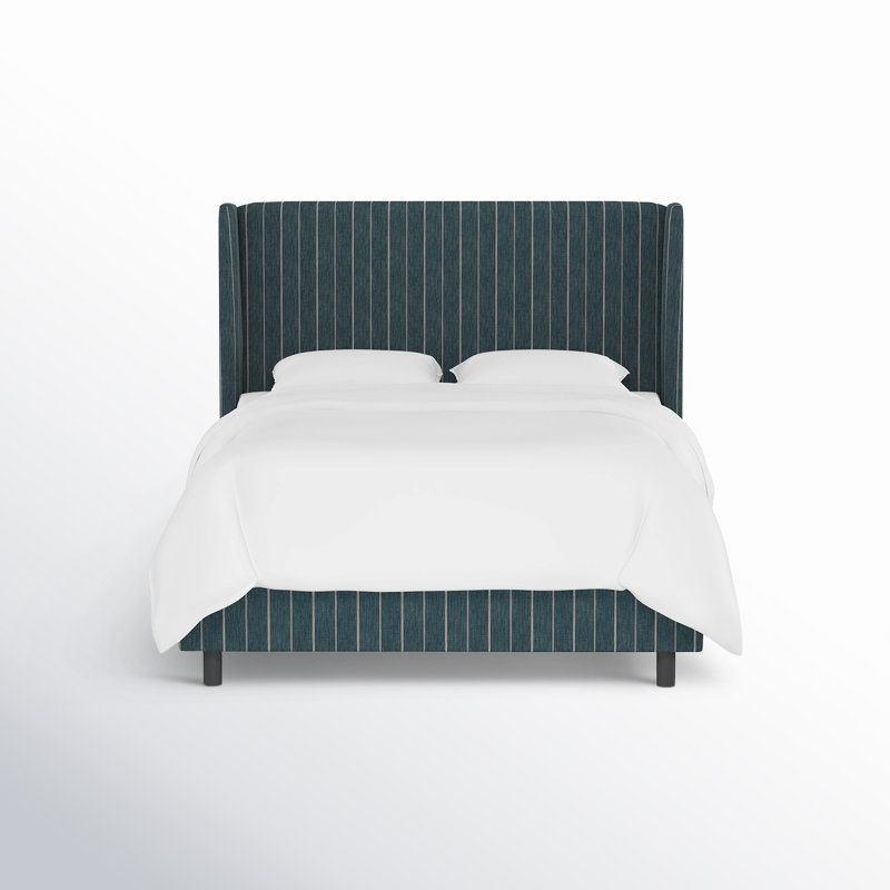 Tilly Upholstered Wingback Bed, Fritz Indigo Stripe, Full