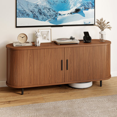 Limirix 55" TV Stand with Power Outlet, Entertainment Center for TVs up to 60" with Storage and Adjustable Shelves, Modern Media Console with Sliding Doors for Living Room, Walnut